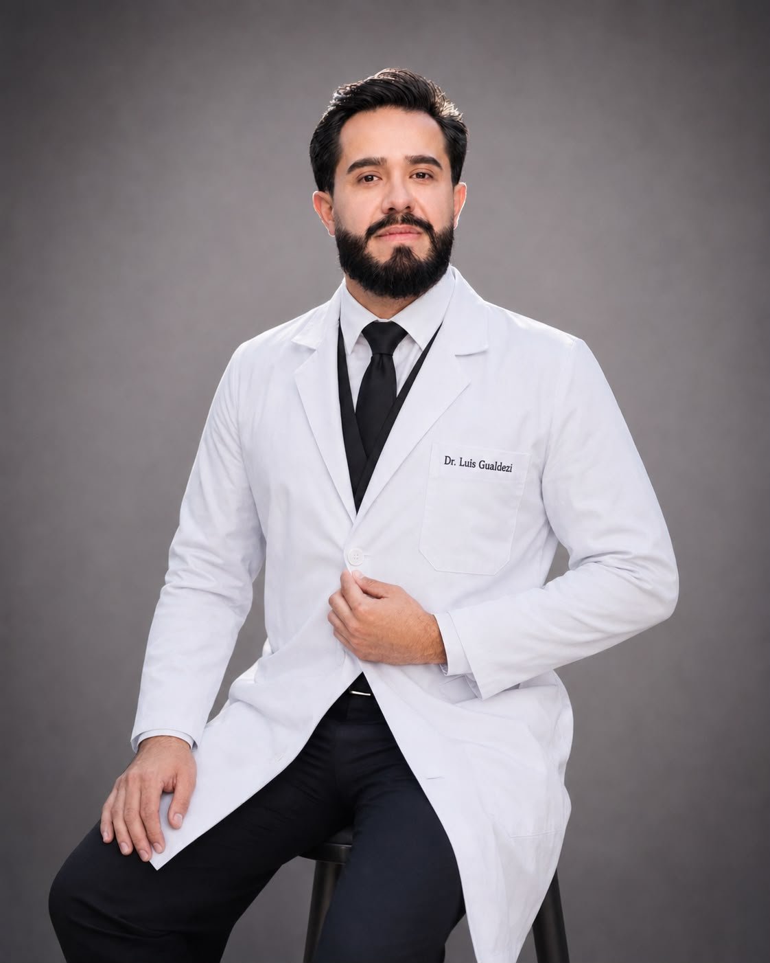 Dr. Luis Gualdezi em jaleco — especialista em estética avançada em Curitiba PR
